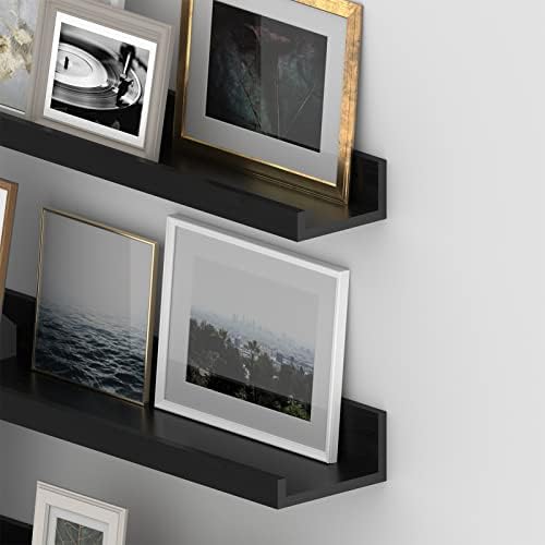 Giftgarden 24 Inch Black Floating Shelves Wall Mounted Woodgrain Picture Ledge Shelf for Storage Bedroom Bathroom Kitche