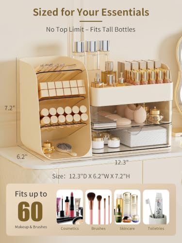 Booklov Small Makeup Organizer for Vanity Countertop, Cream