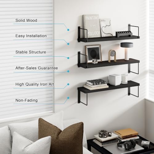 Floating Shelves, 17 In Bookshelves for Room Wall, Shelves on Wall (Black)