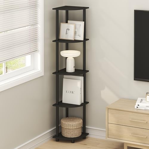 Furinno Turn-N-Tube Corner Shelf, 5-Tier Corner Bookshelf, Open Storage Shelves, for Organization and Storage, Living Ro