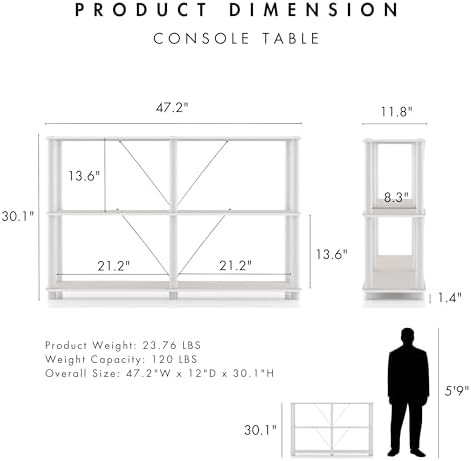 HOMES: INSIDE + OUT Apexa Modern 3-Tier Extra Wide Shelving Units, Collectibles Display Shelves, Easy Assembly Console T