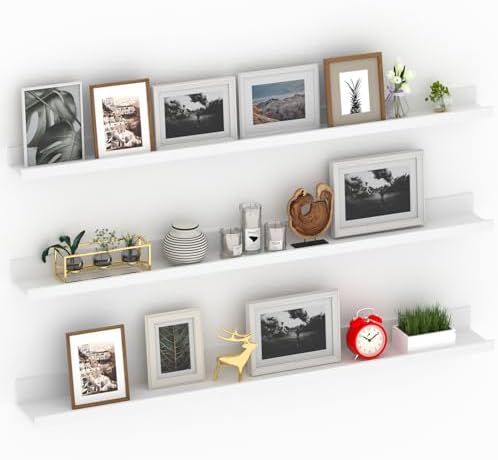 Giftgarden 47 Inch White Floating Shelves for Wall Mount, Modern Long Wood Wall Shelf Ledge for Bathroom Bedroom Living 