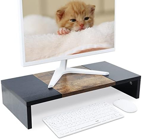 TEAMIX 20 inch Monitor Riser, Sturdy Wood Desktop Riser for TV/PC/Laptop/Printer, TV Riser Stand Computer Shelf with Sto
