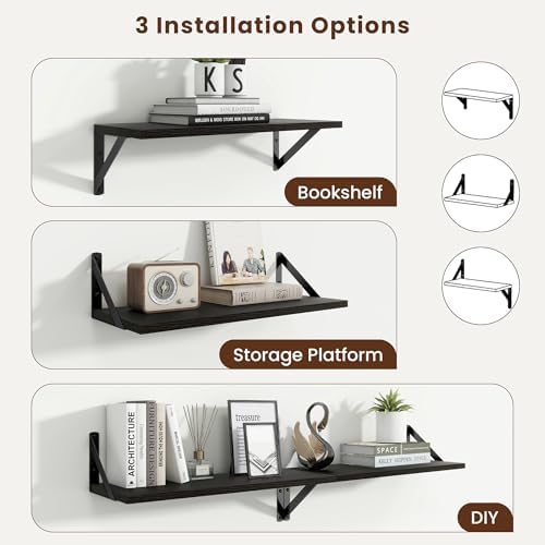 Axeman 20 Inch Floating Shelves, 8 Inch Deep Black Wall Shelves Set of 2