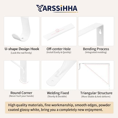 Yarssihha 6 Pack Closet Rod Bracket, 12 x 10.4 Inch Wall Mounted Closet Shelf Bracket, White Closet Rod Support Bracket 
