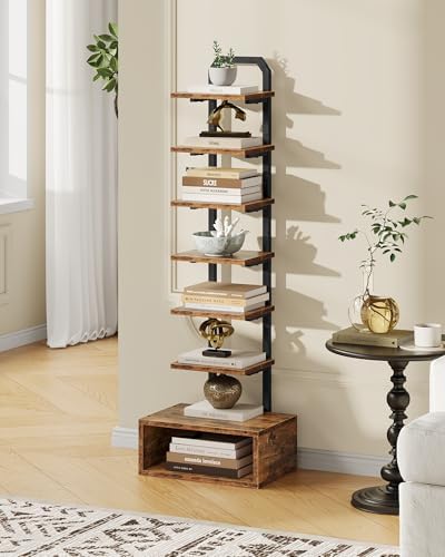 CHOEZON 8-Tier Bookshelf, LED Bookcase with Semi-Open Bottom, Small Space Standing Shelf with Lights, Corner Storage Sta
