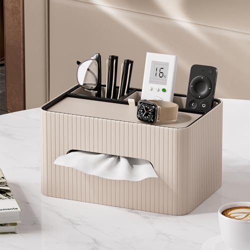 KINGFOM Leather Tissue Box Cover with Storage Tray, Decorative Tissue Box Holder Organizer for Office Desk, Bedroom & Ni