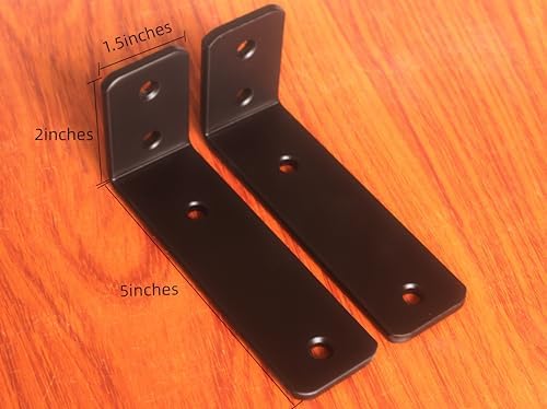 2 Pack - L 5" x H 2" x W1.5, 5mm Thick Black L Shelf Bracket, Iron Shelf Brackets, Metal Shelf Brackets, Floating Shelf,