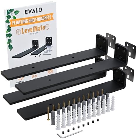 EVALD LevelMate™ 10" Swift-Mount Floating Shelf Brackets | Heavy Duty Hidden Black Carbon Steel Supports for Wood Shelve
