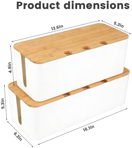 2Pack Cable Management Box,Wooden Style Cord Organizer Cord Hide Box