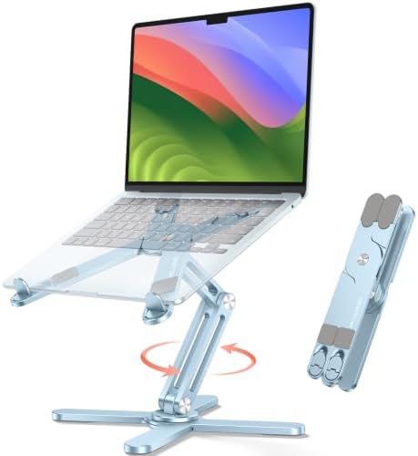 OMOTON LA10 360° Rotating Laptop Stand Riser Foldable for Desk, Sky Blue