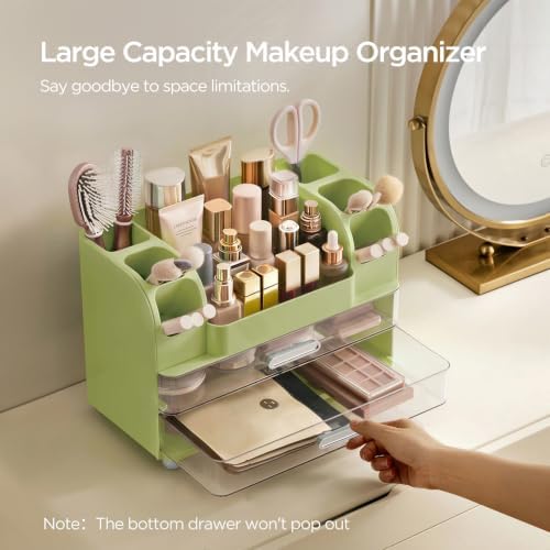 HBlife Makeup Organizer for Vanity with Brush Holder, Large Bathroom Countertop Cosmetic Organizer Skincare Storage, Eas