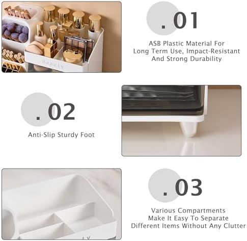 Makeup Organizer for Vanity with Brush Holder, Countertop Makeup organizer with Drawers for Skincare, Cosmetics, Perfume