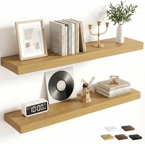 FLYJOE 30 Inch Floating Shelves for Wall Set of 2, 6.5" D Wood Grain Bathroom Shelves with Invisible Brackets, Easy Inst