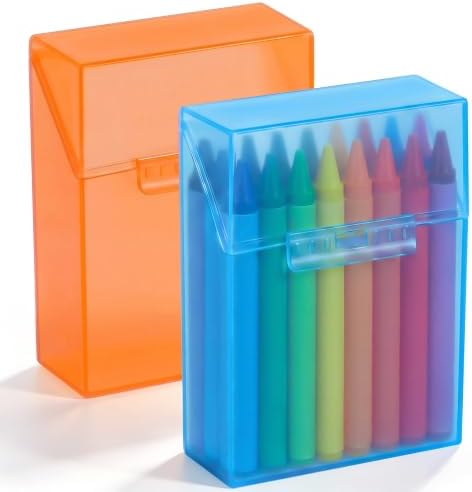 Clabby 2 Pcs Clear Plastic Crayon Boxes Hold 24 Count, Blue,Orange