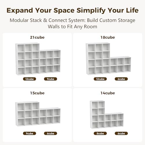 8 Cube Storage Organizer with Back Panel, Cube Bookshelf, White