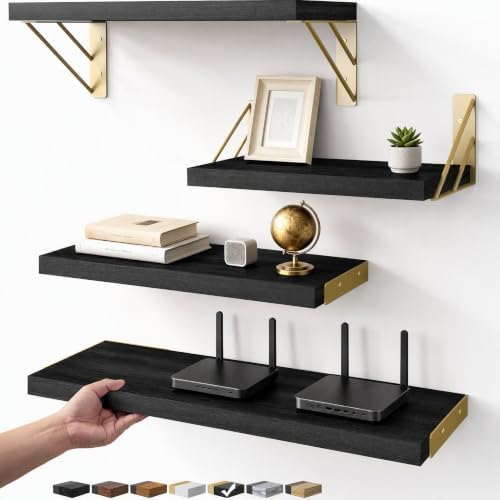 BAYKA Floating Shelves for Bedroom Decor, Wall Shelves for Storage, Wall Mounted Rustic Wood Floating Shelf for Books,Co