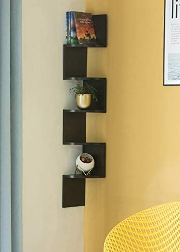 Basicwise 5 Tier Wall Mount Corner Shelf, Black (QI003554.BK)