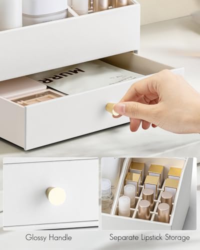 VLANDO 2-Layer Makeup Organizer Countertop with Drawers for Vanity,White