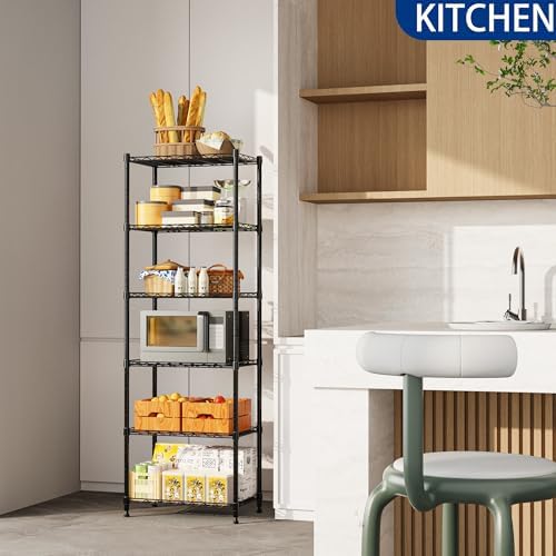REGILLER 6 Wire Shelving Steel Storage Rack Adjustable Unit Shelves for Laundry Bathroom Kitchen Pantry Closet(Black,11.