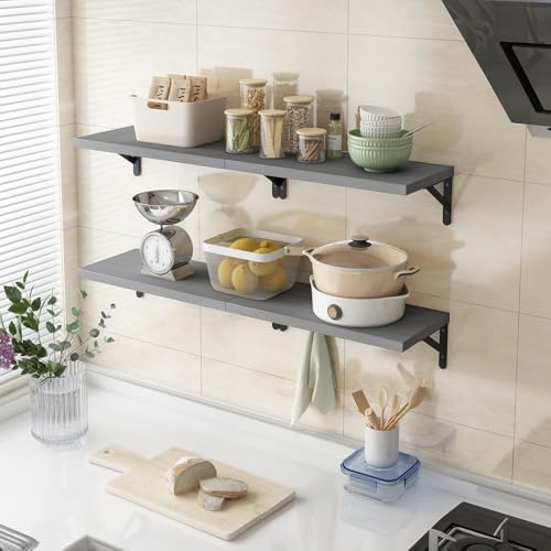YGEOMER 4 Different Sizes Floating Shelves for Wall Home Decor, Grey