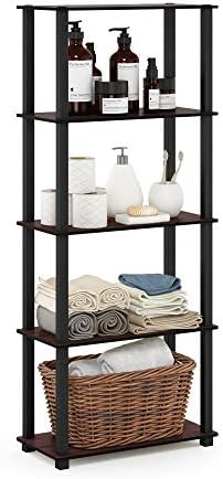 Furinno Turn-N-Tube 5-Tier Multipurpose Shelf / Display Rack / Storage Shelf / Bookshelf, Square Tubes, Dark Cherry/Blac