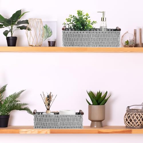 Boao 3 Pcs Boho Storage Wicker Baskets Handmade Woven Decorative Paper Rope Baskets for Organizing with Handle Counterto