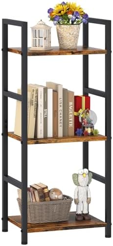 Bookshelf Storage Shelf Bookcase, 3 Tier Industrial Bookcase,Small Book case for Living Room, Bedroom, and Home Office, 