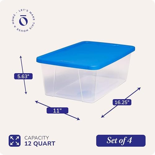 HOMZ Snaplock, Small Clear Plastic Storage Organizer Bins w/Lids, 4 Pack