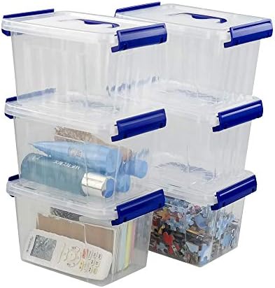 3 L Clear Storage Box, Small Plastic Storage Latch Boxes, 6-Pack