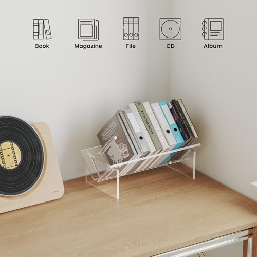 Sumerflos Acrylic Desktop Bookcase, Book Storage Organizer Bookshelves, Clear Mordern Tabletop Storage Rack for Office H