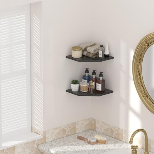 JJL Corner Wall Shelf, Set of 2 Floating Corner Shelf for Wall Storage,Easy-to-Assemble,Wall Mount Corner Shelves for Te