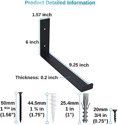 Shelf Brackets 4 Pack Heavy Duty Floating 10" L x 6.0" H x 1.5" W (Fits: 9.25") Black Metal Shelves Wall Mounted Rustic 