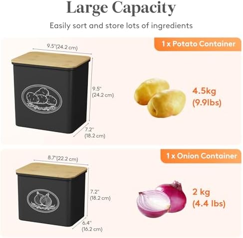 Lifewit Plastic Potato and Onion Storage Bin Box, Set of 2, Black