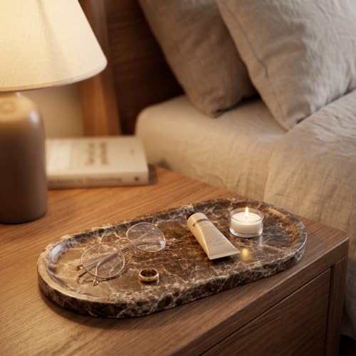 YKAJO Crystal Coffee Brown Oval Marble Tray, 11.8x5.9 Perfume Organizer