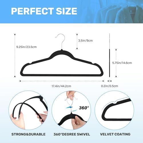Simple Deluxe 30 Pack Velvet Hangers, 360° Swivel Hooks, Heavy Duty Non-Slip Clothes Hangers with Shoulder Notches, Black