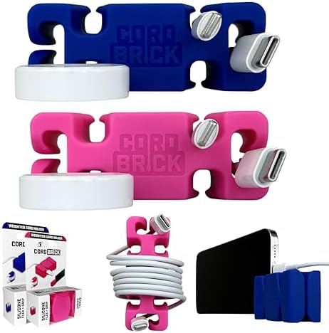 CordBrick 2PK Silicone + Steel Weighted Cord Holders for Nighstand, Cable Wraps for Travel, iPhone Accessories, Small Gr