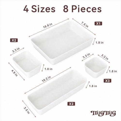 8-Piece Felt Desk Drawer Organizer Tray Set in 4-Sizes, White