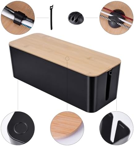 Naeety 2Pack Cable Management Box,Wooden Style Cord Organizer Cord Hide Box