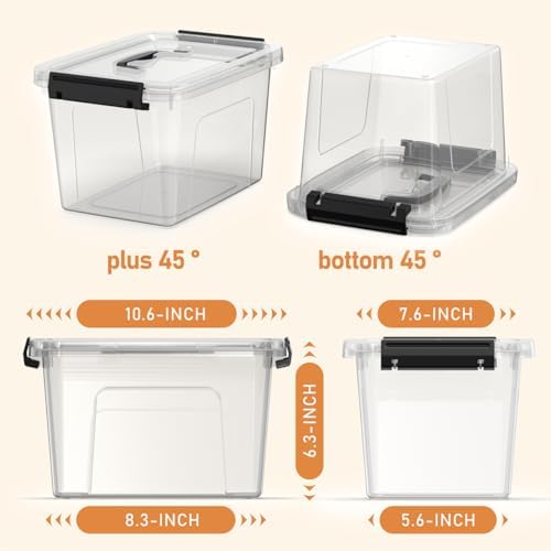 8-Pack Storage Latch Bins with Lids/Handle, 5 Quart Clear Plastic Latching Organize Box, Stackable Storage Containers fo