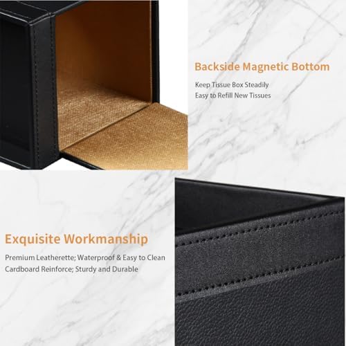 PU Leather Square Tissue Box Cover with Storage Tray - Decorative Organizer for Bathroom Vanity, Night Stands, Office De