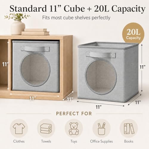 Fabric Storage Cubes with Mesh Window, 11'' Cube Storage Bin, Gray, 4 Pack