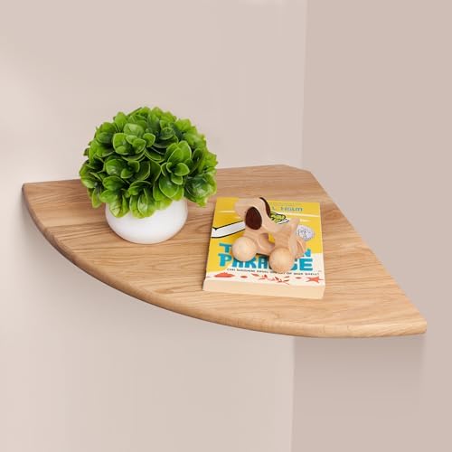Gieanoo Corner Floating Shelf 10inch Solid Oak Wood Floating Corner Shelf with Wire Hole Corner Wall Mount Storage Displ