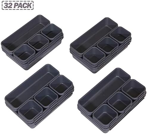 Set of 32 Interlocking Desk Drawer Organizer Tray Dividers Plastic Shallow Narrow Drawers Organizers Separators Storage 