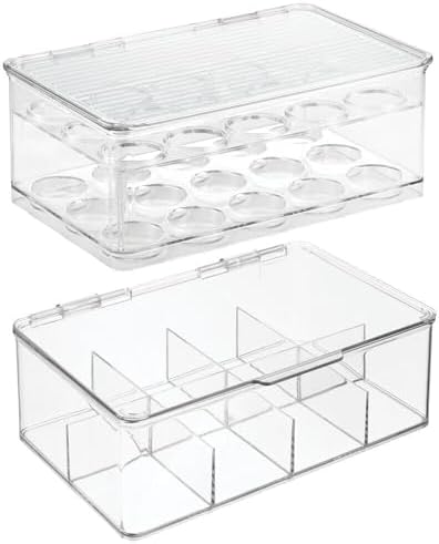 mDesign Plastic Stackable Divided Storage Organizer with Lid for Tea Bags and Coffee Pods in Kitchen Cabinet, Countertop
