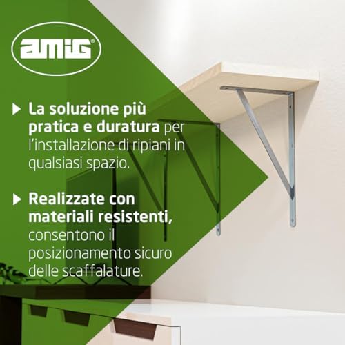Amig - Pack of 4 Shelf Brackets Colour Silver | Shelf Bracket 200 x 125 mm | Heavy Duty Steel: Up to 320 kg
