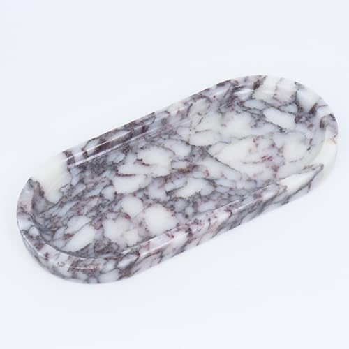 OOBOOB Natural Calacatta Viola Violet Marble Tray, Oval Perfume Tray, Bathroom Organizer for Vanity, Kitchen & Living Ro