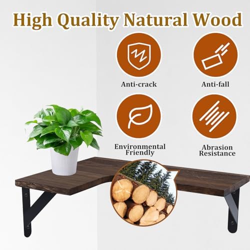5 Pack Floating Shelves, Rustic Wood, Dark Brown