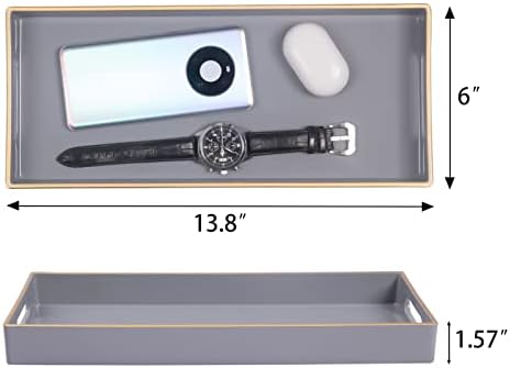 MAONAME Gray Bathroom Tray, Rectangular Toilet Tank Trays with Handles