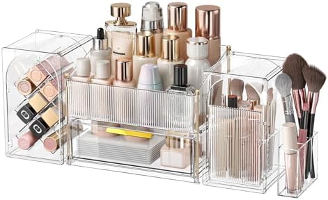 INVSSENE Stackable Makeup Organizer Countertop, Storage Perfume Skincare Cosmetic Lipstick Face Mask Makeup Brush Palett